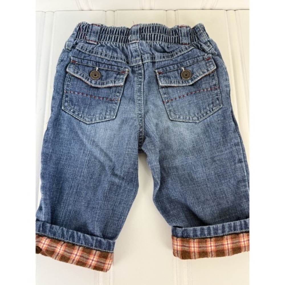 OshKosh B'gosh Genuine Baby Jeans 9M Plaid Cuff Lined‎ Unisex Denim - Picture 4 of 10